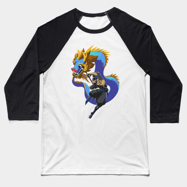 Hanzo Blue Dragon Baseball T-Shirt by Genessis